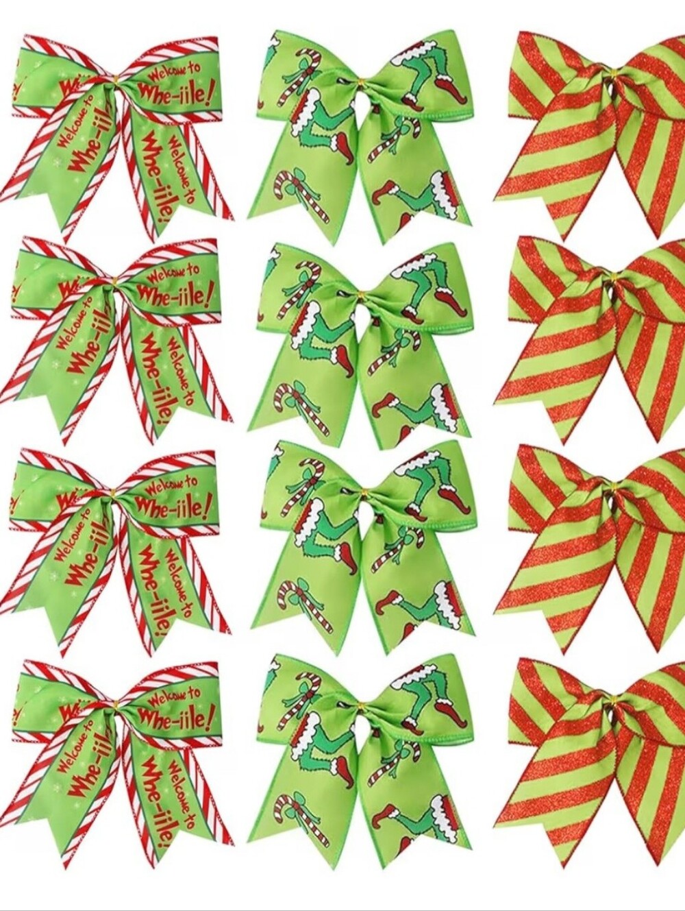 Grinch Theme Ribbon Bow Set. 12 Count. Green and Red. NWT.